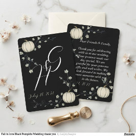 Invitación Enamorarse de la calabaza negra de boda agradecimi