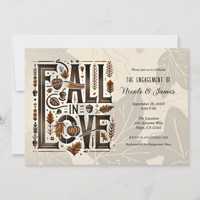 Invitación ENAMÓRATE Ducha de compromiso de otoño retro de ot (Anverso)