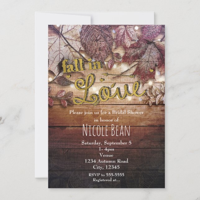 Invitación ENAMÓRATE Hojas de Otoño Bodas de Campo Shower (Anverso)