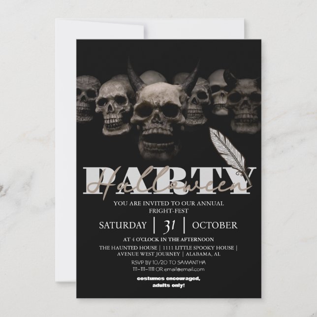 Invitación Encabezado de cráneo con cuernos góticos oscuros p (Anverso)