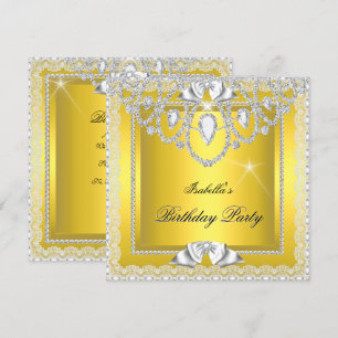 Invitación Encaje Amarillo Elegante Diamantes Plata Fiesta de