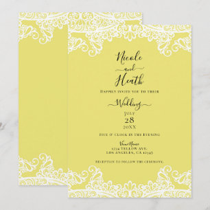 Invitación Encaje Amarillo y Blanco Elegante Boda