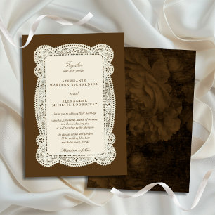 Invitación Encaje Antiguo Café Marrón Dinero Antiguo Boda