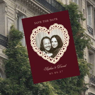 Invitación Encaje Antiguo Corazón Foto Boda Salva la Fecha