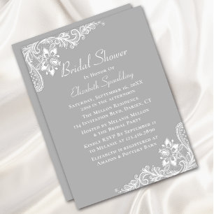 Invitación Encaje Blanco Country Encaje Gris Elegante Despedi