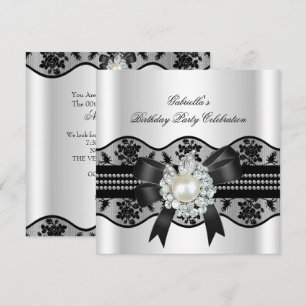 Invitación Encaje Blanco Perla Elegante Fiesta de Cumpleaños