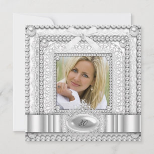 Invitación Encaje Blanco Perla Foto Fiesta de Cumpleaños