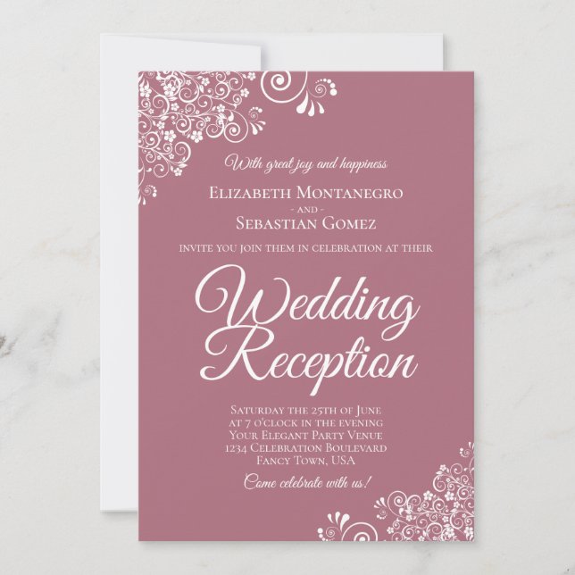 Invitación Encaje blanco sobre elegante recepción de boda en  (Anverso)