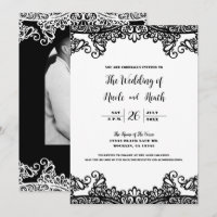 Encaje Blanco y Negro Elegante Chic Boda