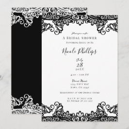Invitación Encaje Blanco y Negro Elegante y Chic Desayuno Nup