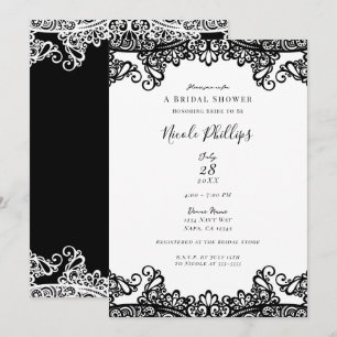 Invitación Encaje Blanco y Negro Elegante y Chic Desayuno Nup