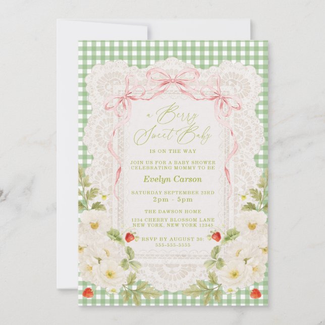 Invitación Encaje Coquette Dulce Cumpleaños de Bebé (Anverso)
