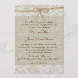 Invitación Encaje de bodas de campo y burlap