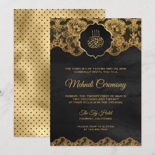Invitación Encaje de oro gris oscuro islámico Mehndi
