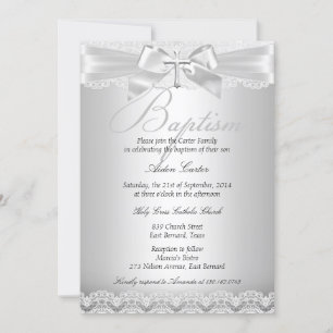 Invitación Encaje de plata y cruz Bautizo niño o niña 2