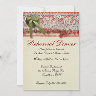 Invitación Encaje de Rosa Antigua Arpillera Roja Victoriana R
