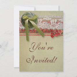 Invitación Encaje de Rosa Antiguo Arpillera Roja Victoriana R