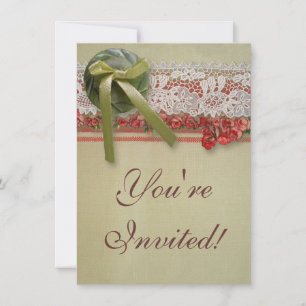 Invitación Encaje de Rosa Antiguo Arpillera Roja Victoriana R