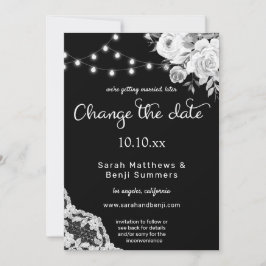 Invitación Encaje floral en blanco y negro Cambia la fecha