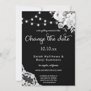 Invitación Encaje floral en blanco y negro Cambia la fecha