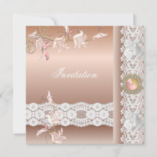 Invitación encaje floral rosa melocotón