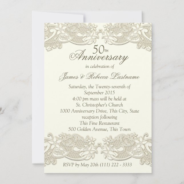 Invitación Encaje Floral Vintage 50 Aniversario (Anverso)