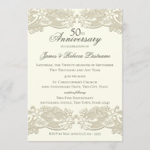 Invitación Encaje Floral Vintage 50 Aniversario