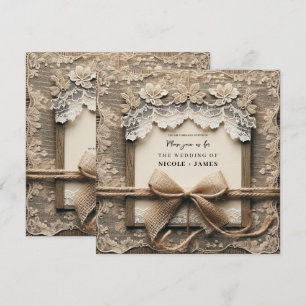 Invitación Encaje Floral Vintage Arpillera Arco Bodas Rústica