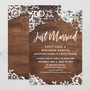 Invitación Encaje, Luces y Floral en Madera Evento de Recién 