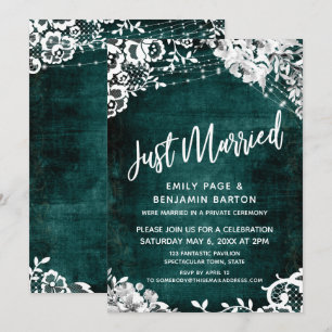 Invitación Encaje, Luces y Floral sobre Azul Turquesa Recién