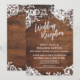 Invitación Encaje, Luces y Floral sobre Madera Recepción de B