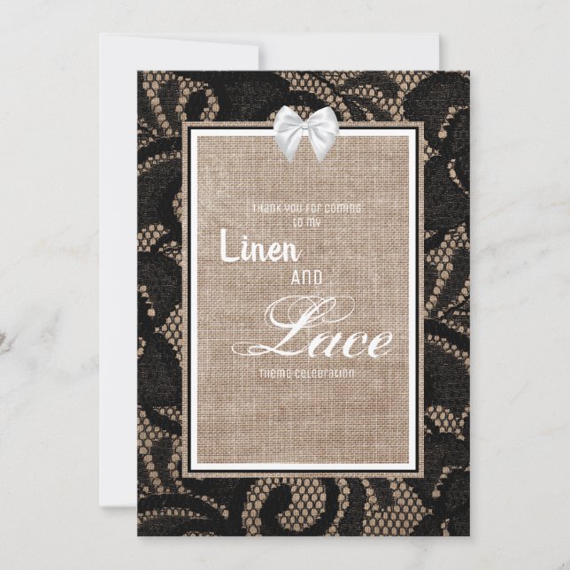 Invitación Encaje negro, arpillera y lino boda (Anverso)