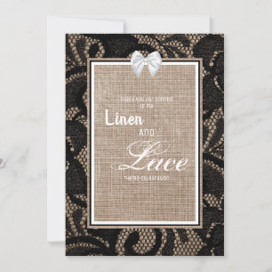 Invitación Encaje negro, arpillera y lino boda