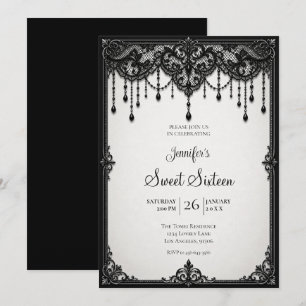 Invitación Encaje Negro Cumpleaños Dulce 16