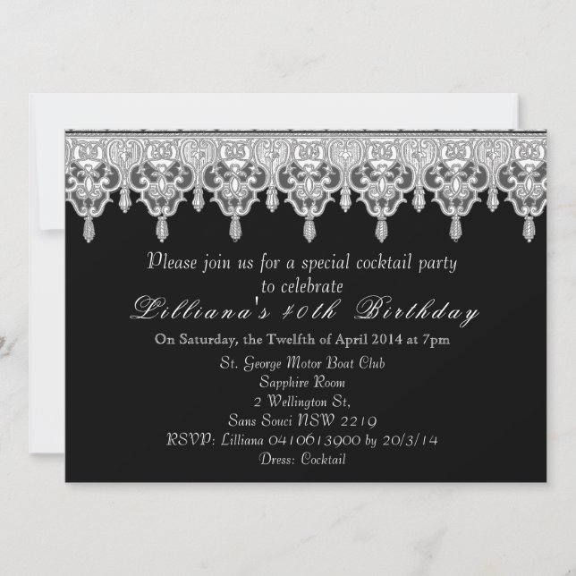 Invitación encaje negro de boda personalizado (Anverso)