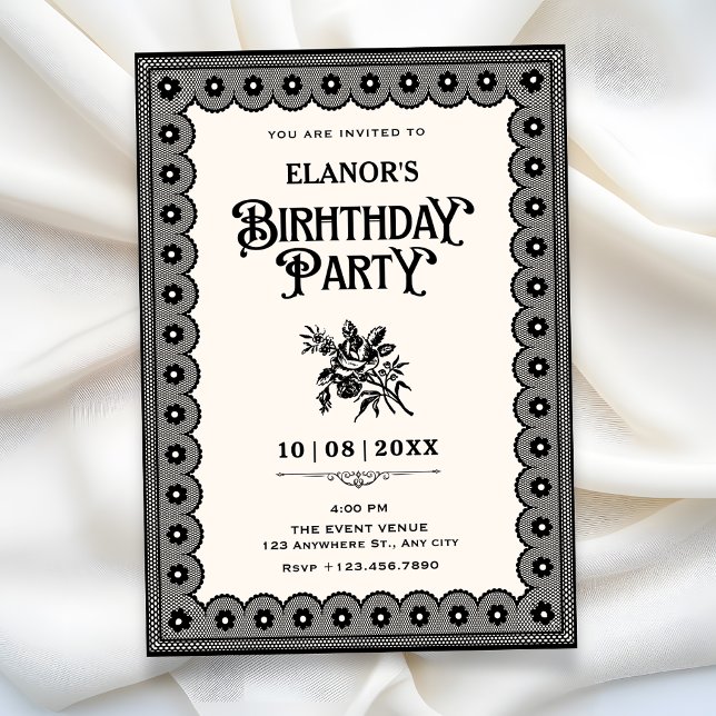 Invitación Encaje negro victoriano cumpleaños (Subido por el creador)