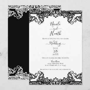 Invitación Encaje negro y blanco Boda elegante
