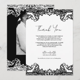 Invitación Encaje Negro y Blanco Elegante Agradecimiento de B