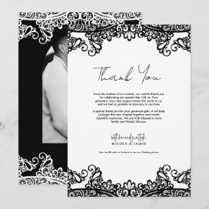 Invitación Encaje negro y blanco Elegante agradecimiento de b