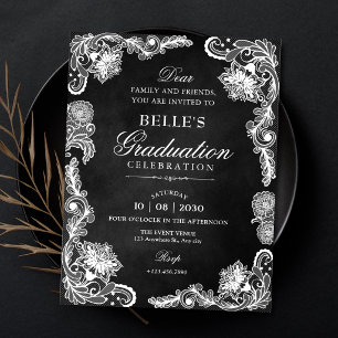 Invitación Encaje negro y blanco vintage de graduación