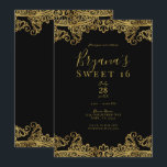 Invitación Encaje negro y dorado Fiesta elegante Sweet 16<br><div class="desc">Personalizar para cualquier evento</div>