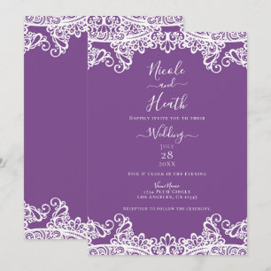 Invitación Encaje púrpura y blanco elegante boda