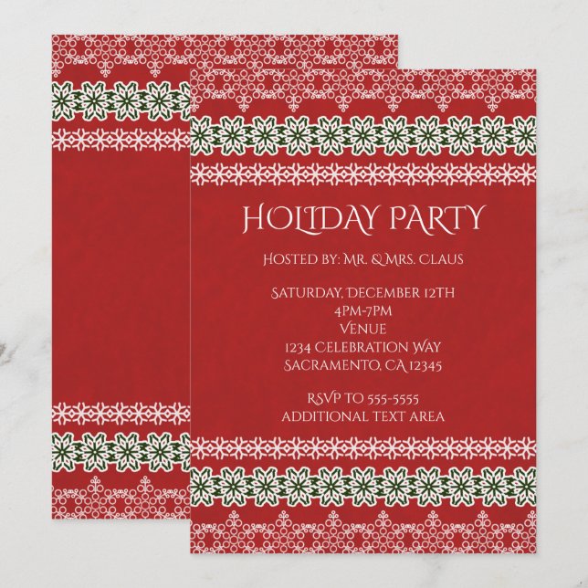 Invitación Encaje Rojo Blanco y Verde Fiesta Elegante de Vaca (Anverso / Reverso)