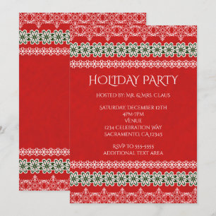 Invitación Encaje Rojo Blanco y Verde Fiesta Elegante de Vaca