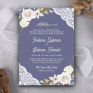 Invitación Encaje Rosa Blanca Suave Código QR Morado Boda Mus