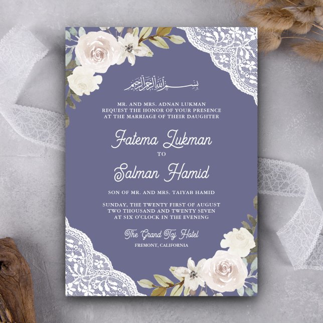 Invitación Encaje Rosa Blanca Suave Código QR Morado Boda Mus (Subido por el creador)