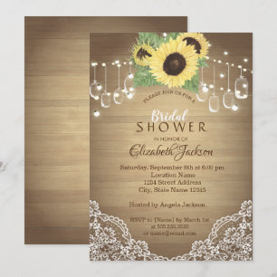 Invitación Encaje rústico, frasco de Mason, luces de cuerda,