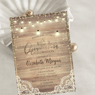 Invitación Encaje Rústico, Tiara, Luces Diamantes Quinceañera