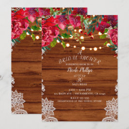 Invitación Encaje Rústico y Luces de Cadenas para Fiesta de D