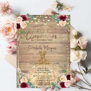 Invitación Encaje, Tiara, Luces, Vestido, Rosas Quinceañera d